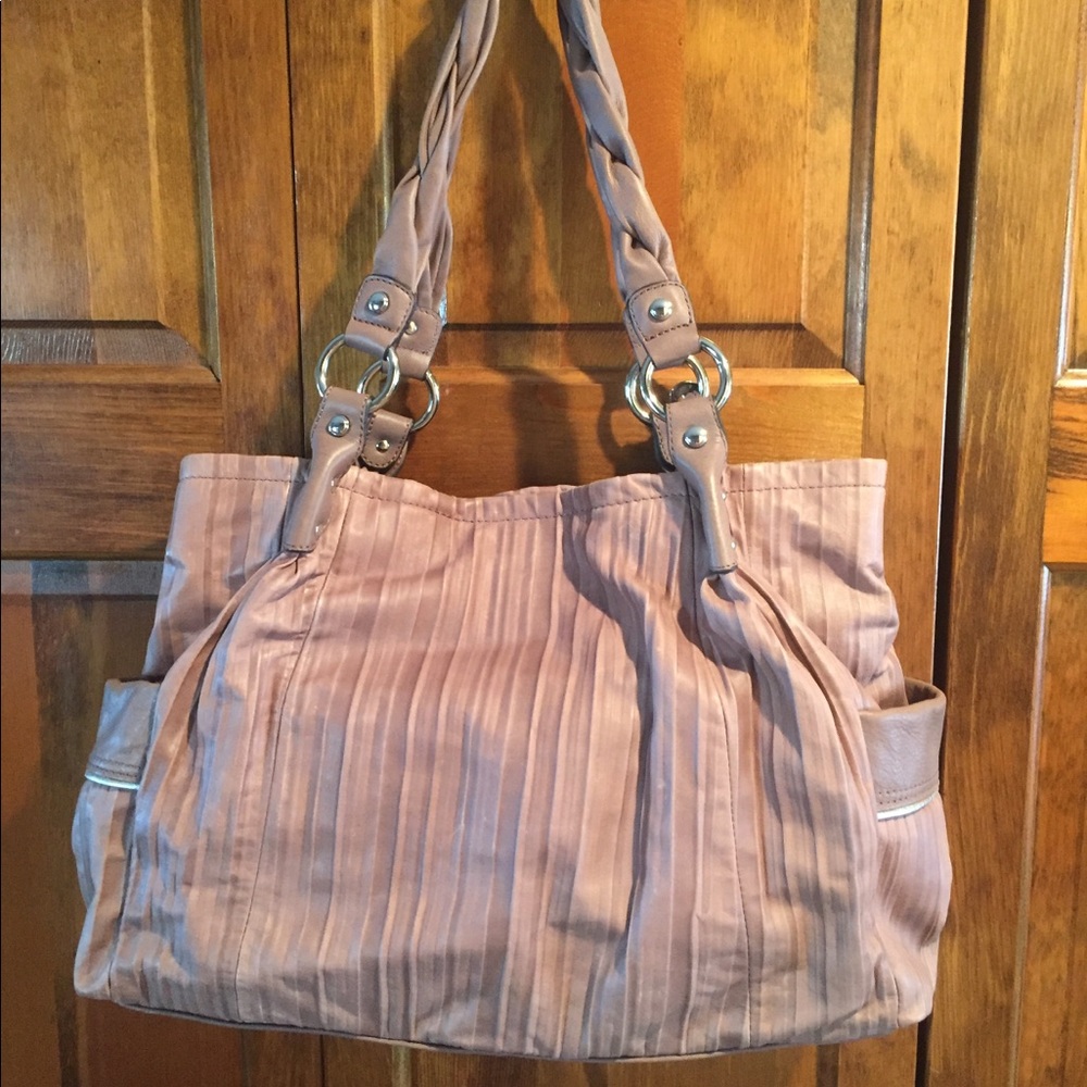 b. makowsky Blush Pleated Shoulder Tote with Braided Straps